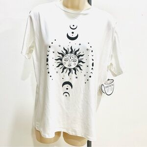 White Cotton Boho Sun & Moon Graphic Size M